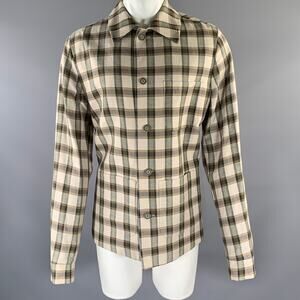 KLEIN EPSTEIN & PARKER Chest Size M Tan Olive Plaid Wool Blend See Through Coat